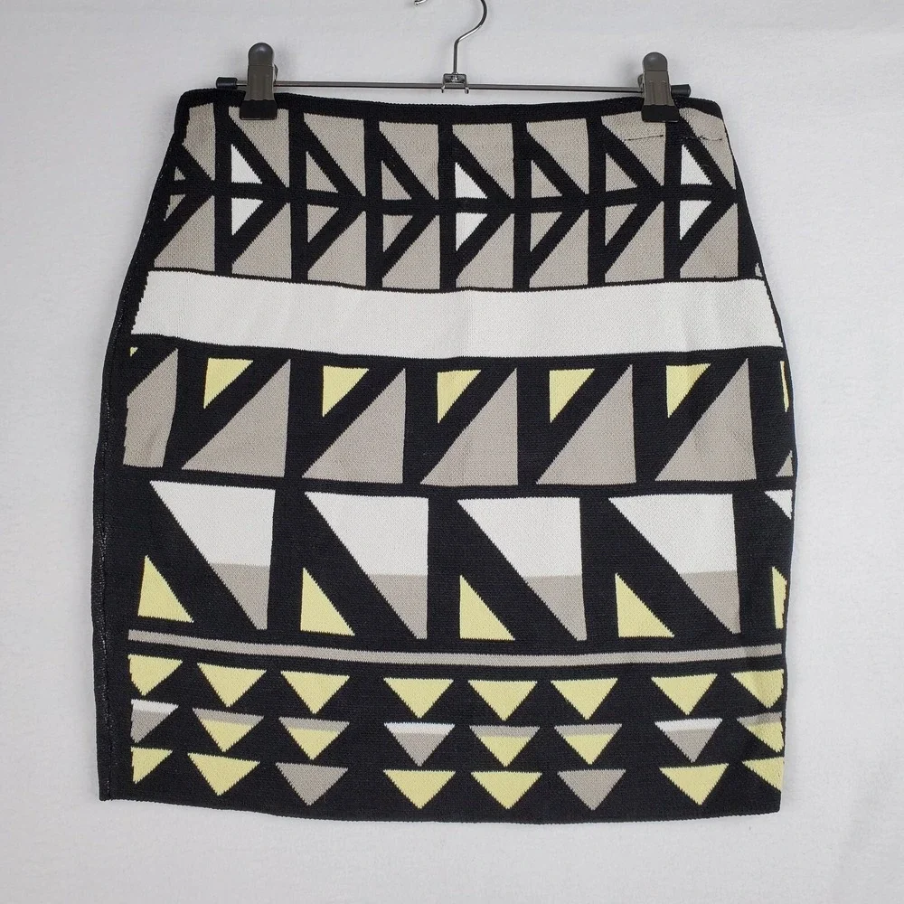 Rachel Roy Straight & Pencil Skirt Women's Small Black Yellow  Geometric Stretch